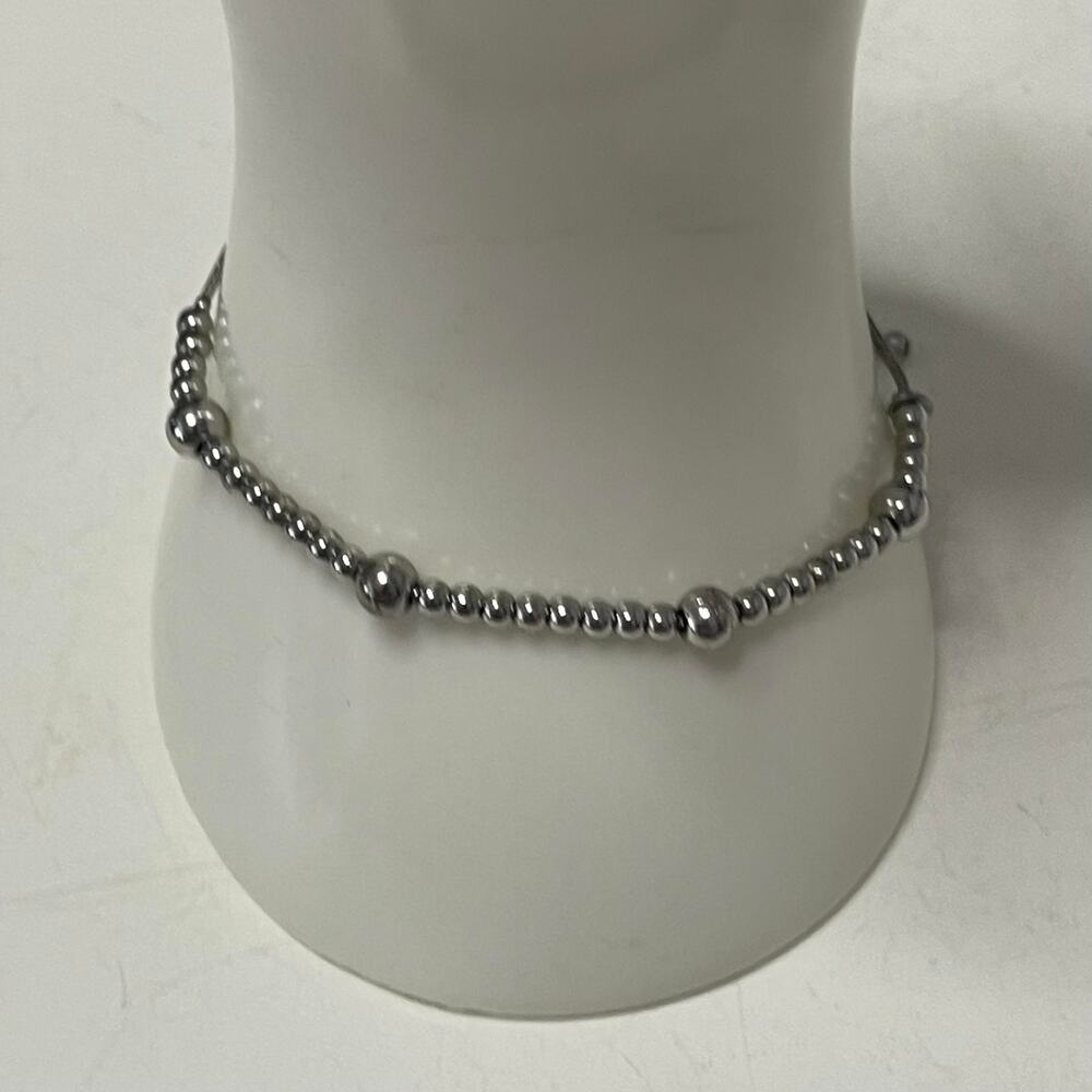LOFT Ann Taylor gray beaded silver tone necklace slide style costume jewelry